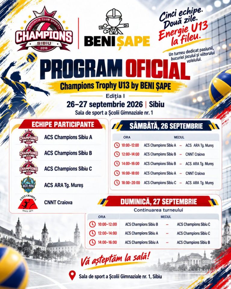 25.09.2026Champions Trophy U13 by BENI ȘAPE, ediția I.