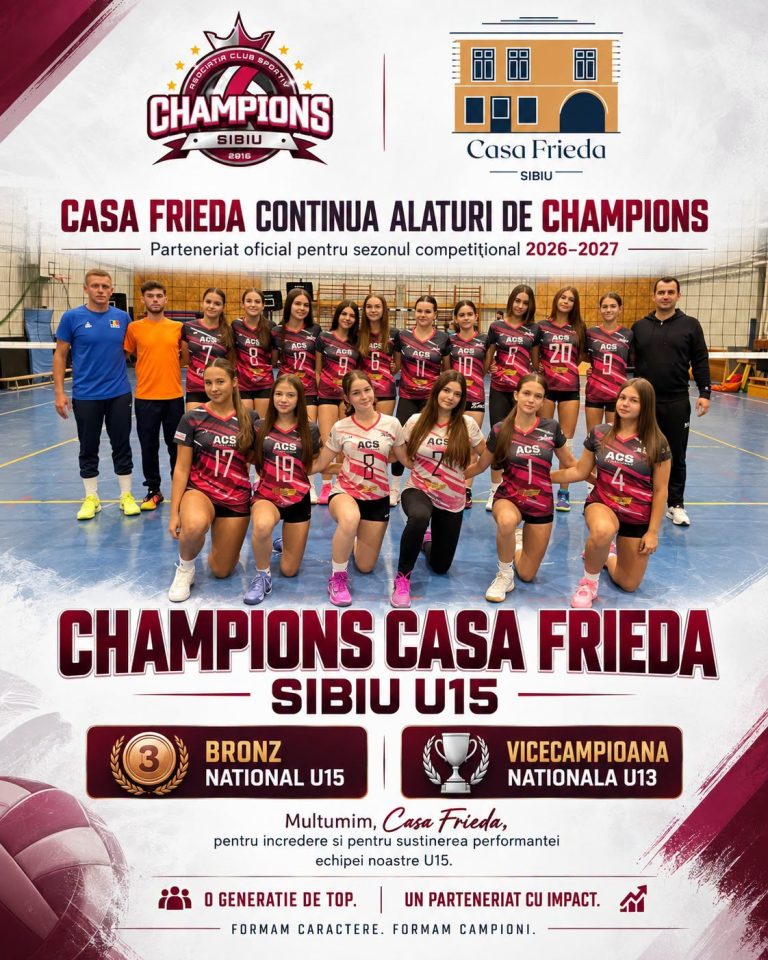 29.09.2026Echipa noastră U15 va evolua în Campionatul Național sub numele: ❤️🤍 CHAMPIONS CASA FRIEDA SIBIU
