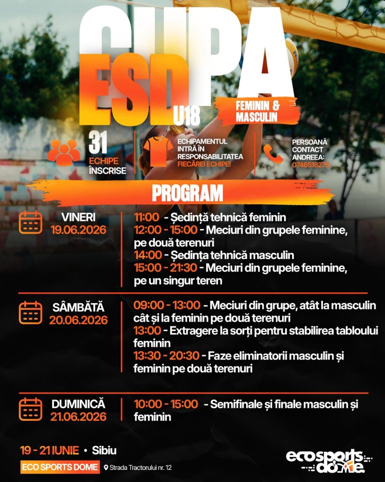 18.06.2026Începând cu ora 12:00, terenurile Eco Sports Dome găzduiesc prima etapă a Campionatului Național U18